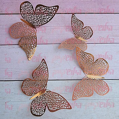 12 פרפרים לא אכילים לקישוט רוז גולד 12 פרפרים לא אכילים לקישוט רוז גולד